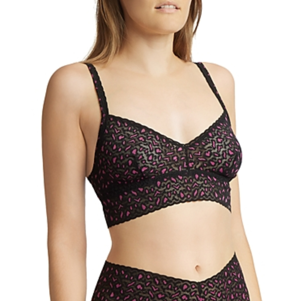 Hanky Panky Women Cross Dyed Leopard Retro Bralette Black/Pink Size L